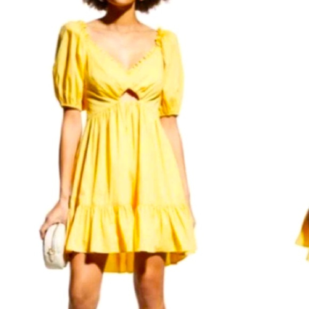 Cinq a Sept Peek a boo midriff Yellow Poof sleeve dress CUTE 🥰 PERFECT